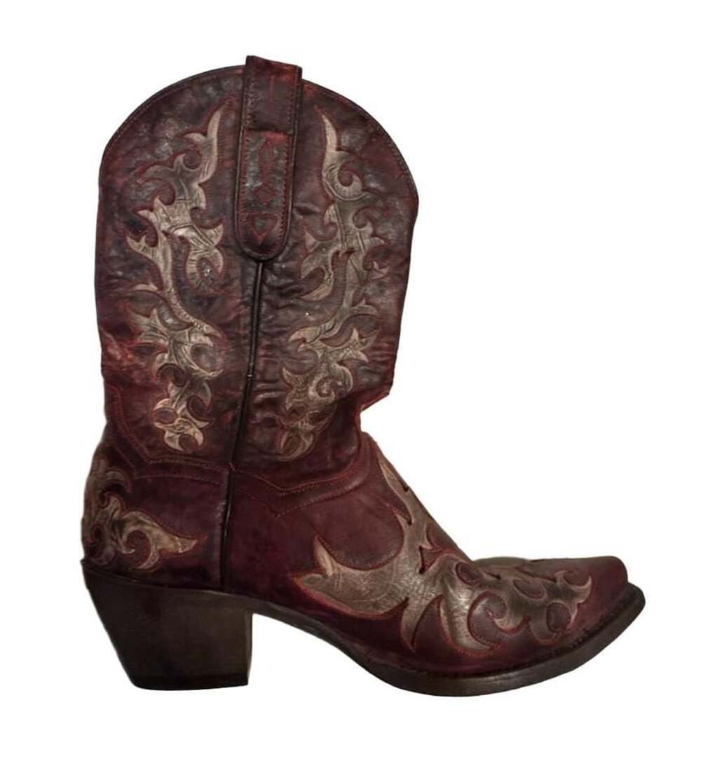 Dan Post Red Leather Cowboy Boots Size 8.5 Floral Inlay Western